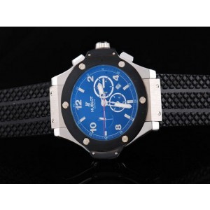 Hublot Horloge Big Bang Automatic Movement Black Bezel Met Zwarte Wijzerplaat en Gold Markers-Zwart Rubberen Band