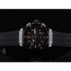 Hublot Horloge Big Bang Chronograph Quartz Full Ceramic Case met zwarte wijzerplaat en zwarte Rubber Strap